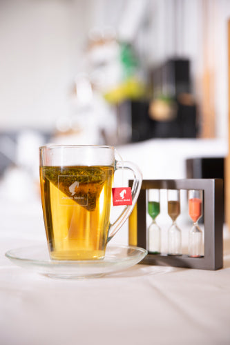 Brewed Dragon Sencha Green Tea in Glass Cup