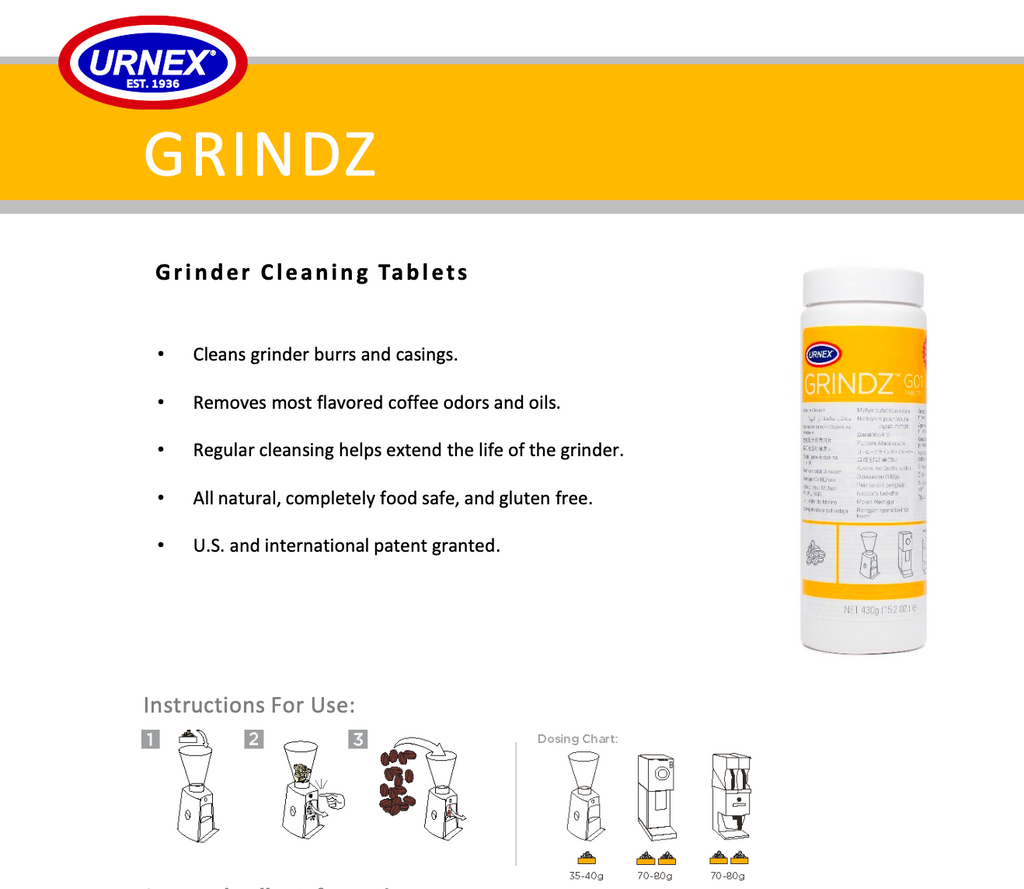 Urnex Grindz Grinder Cleaner - 15.2oz Jar G01 Tablets